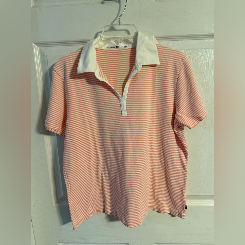 Tommy Hilfiger Peach-White Striped Polo Shirt